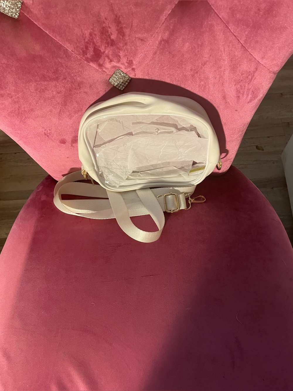 White Crossbody Camera Bag with Adjustable Strap
